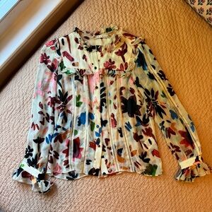 Alice + Olivia Malinda Blouse in Prisma Floral Burnout, XS, Missing Button :(